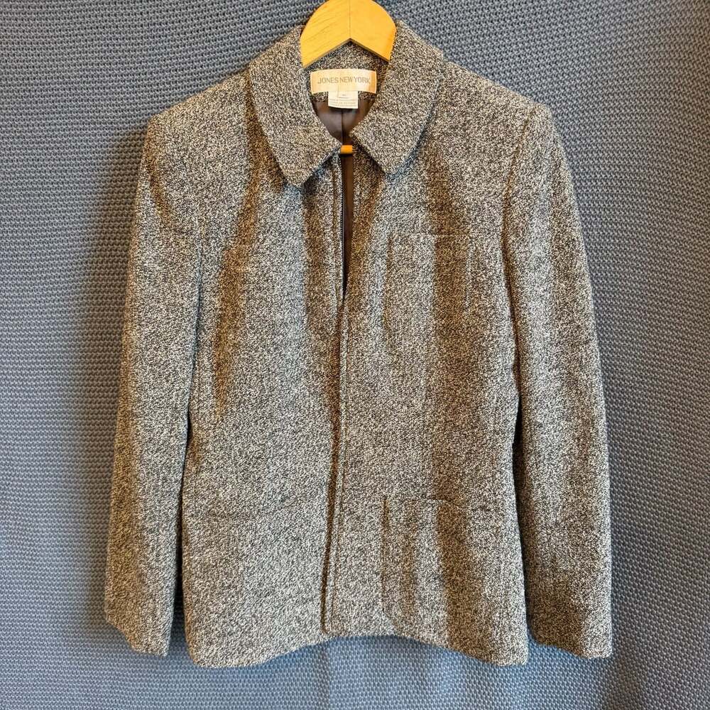 Jones New York Wool Blend Jacket Size 6 Gray Tweed Full Zip